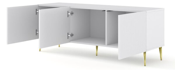 RAVENNA TV-állvány 150 cm, matt fehér, arany lábakkal RAVENNA B TV STAND 3D