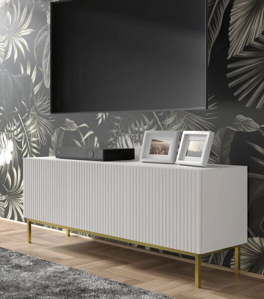 RAVENNA TV-állvány 150 cm, matt fehér, arany lábakkal RAVENNA B TV STAND 3D