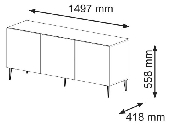RAVENNA TV-állvány 150 cm, matt fehér, arany lábakkal RAVENNA B TV STAND 3D