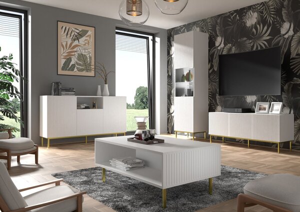RAVENNA TV-állvány 150 cm, matt fehér, arany lábakkal RAVENNA B TV STAND 3D