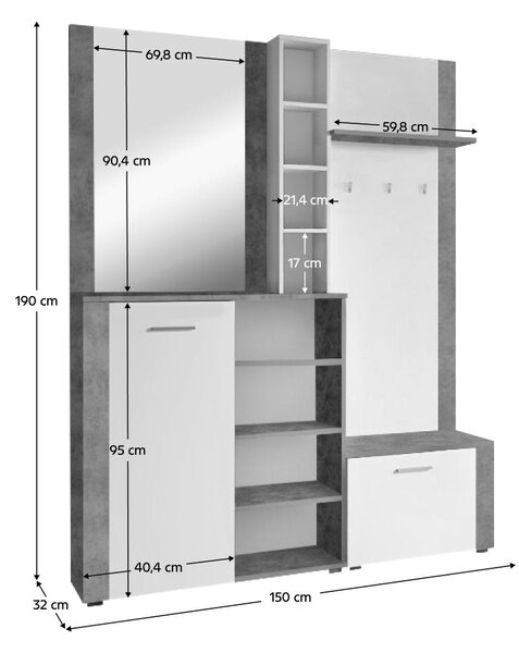 Előszoba szett Fulgores (fehér + beton)