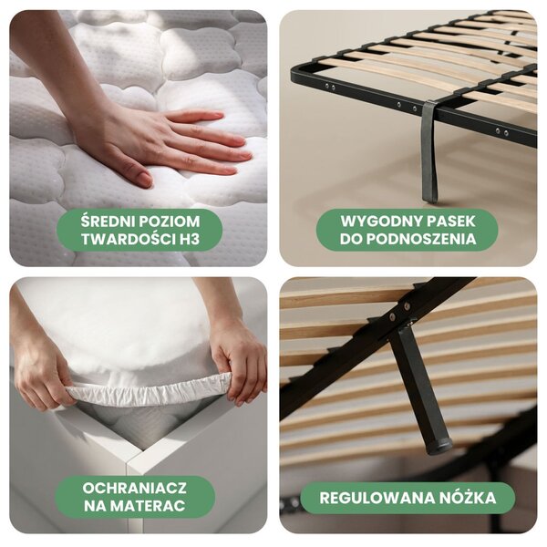 AKORD Furniture Factory 100x200 cm Egyszemélyes Ágy Fém Emelőráccsal és Rugós Matraccal Fehér