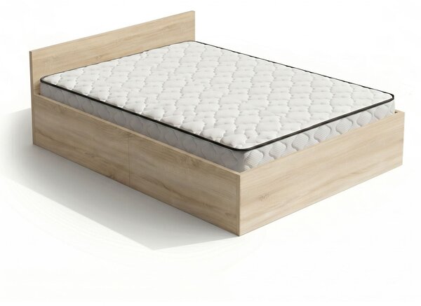 AKORD Sonoma Ágy 140x200 cm Fémvázas Felemelhető Ráccsal és Rugós Matraccal Sonoma Tölgy