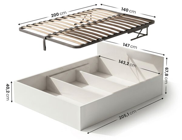 AKORD Furniture Factory 140x200 cm ágy felhúzható fém ráccsal fehér laminált