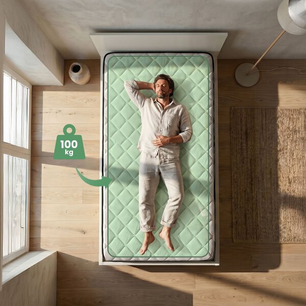 AKORD Furniture Factory 100x200 cm Egyszemélyes Ágy Fém Emelőráccsal és Rugós Matraccal Fehér