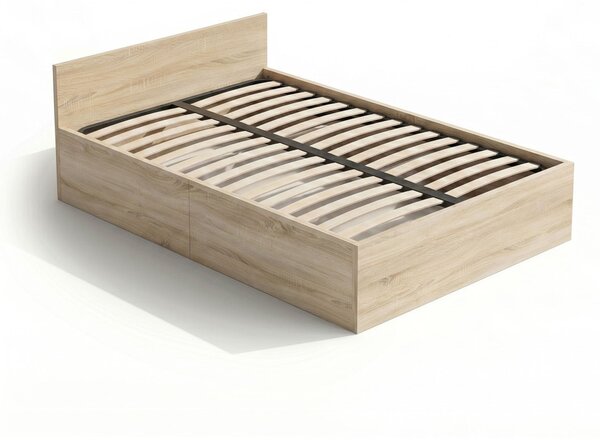 AKORD Sonoma Tölgy 100x200 cm Egyszemélyes Ágy Fémráccsal és Ágyneműtartóval