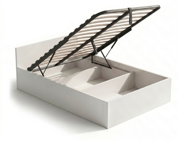 AKORD Furniture Factory 100x200 cm ágy fémráccsal és felnyitható tárolóval fehér