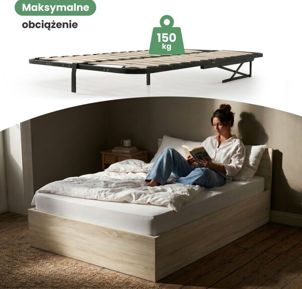 AKORD Sonoma Tölgy 100x200 cm Egyszemélyes Ágy Fémráccsal és Ágyneműtartóval
