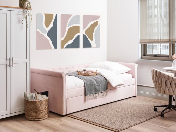 Kihúzható heverő Bársony LIBOURNE 90 x 200 cm Pasztellrózsaszín
