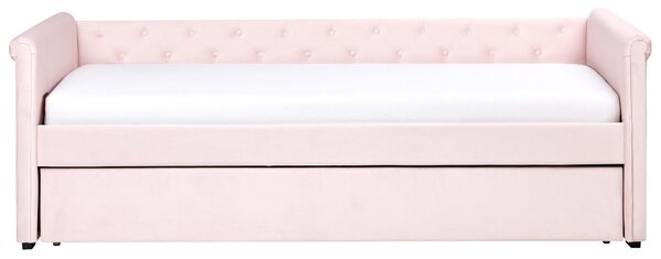 Kihúzható heverő Bársony LIBOURNE 90 x 200 cm Pasztellrózsaszín