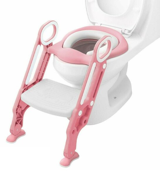 Bamny gyermek WC-ülőke, lépcsős kialakítás - rózsaszín fehér