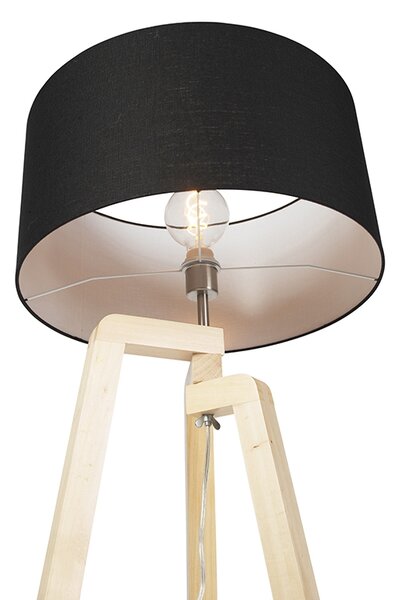 Modern állólámpa fa fekete árnyékolóval 45 cm - Puros