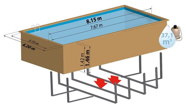 GRE TIMBER szögletes fa medence 8,0 x 4,0 x 1,46 m