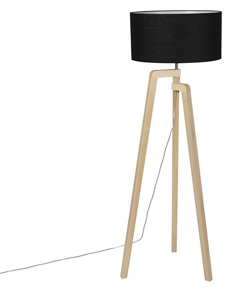 Modern állólámpa fa, fekete árnyalattal, 45 cm - Puros