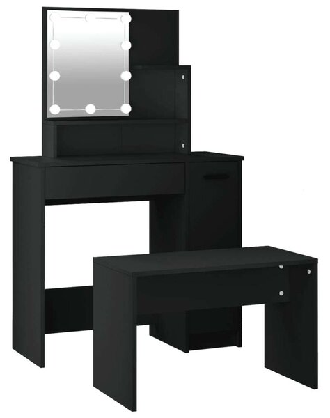 Elegáns Fekete Sminkasztal Szett LED-es Tükörrel