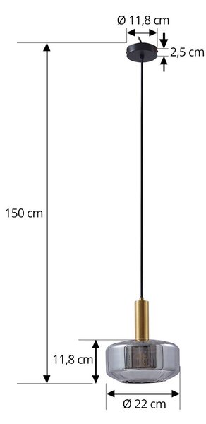 Lindby Hildur lógó világítás, Ø 22 cm, 1 izzó, füstszürke, üveg, dimmelhető, Alu / szürke / cink, Nappali / Étkező, Üveg