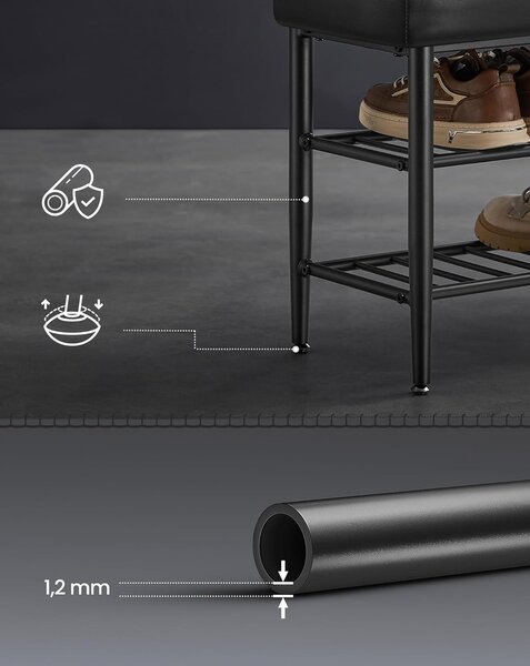 VASAGLE EKHO modern műbőr cipős pad, 100 cm, tintafekete