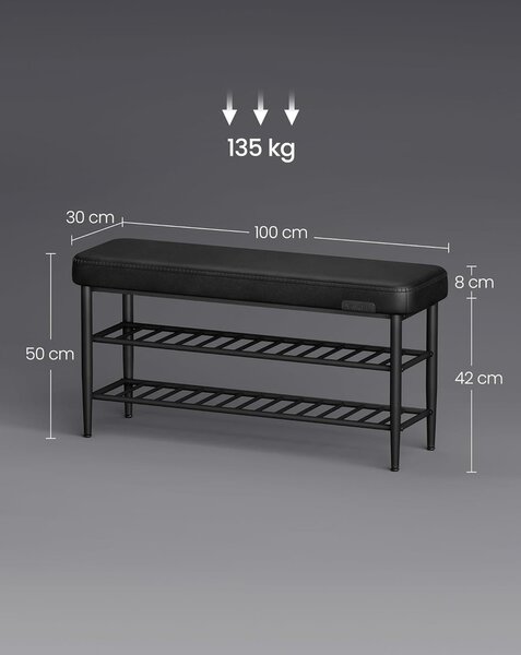 VASAGLE EKHO modern műbőr cipős pad, 100 cm, tintafekete