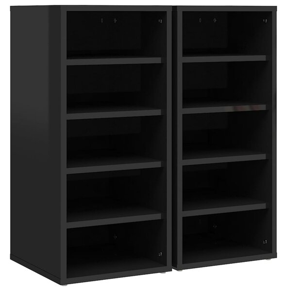 2 db magasfényű fekete forgácslap cipősszekrény 31,5x35x70 cm (808996)