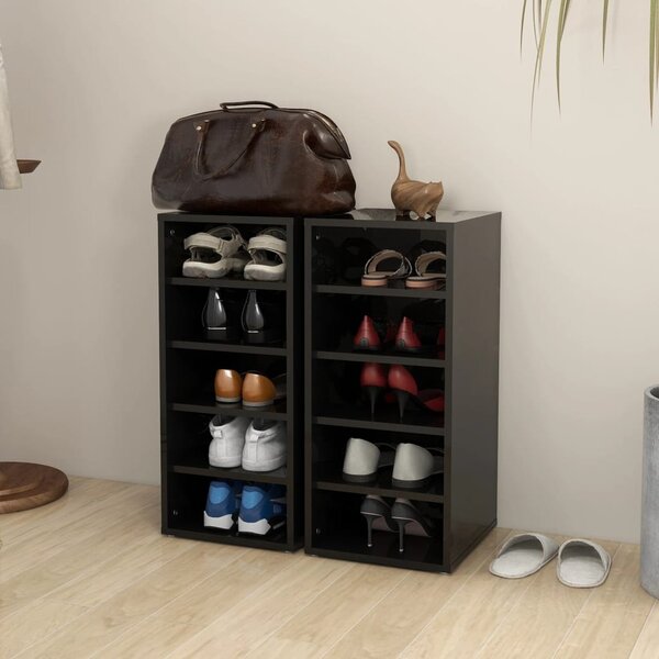 2 db magasfényű fekete forgácslap cipősszekrény 31,5x35x70 cm (808996)
