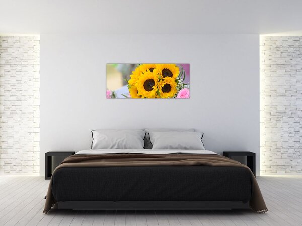 Napraforgós esküvői csokor képe (120x50 cm)