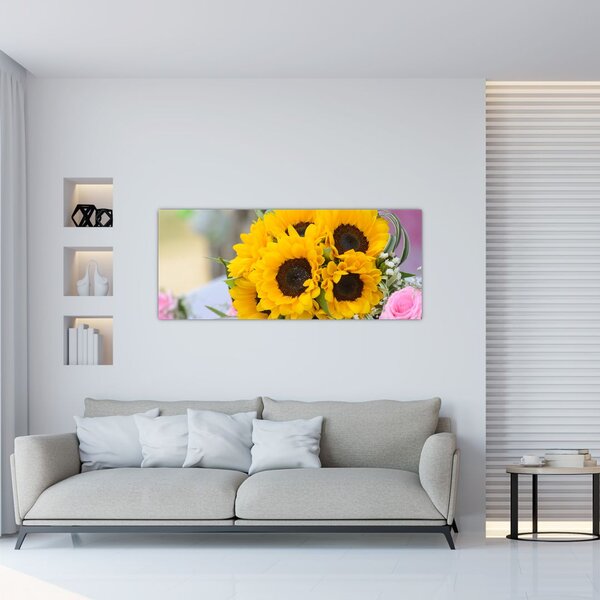 Napraforgós esküvői csokor képe (120x50 cm)