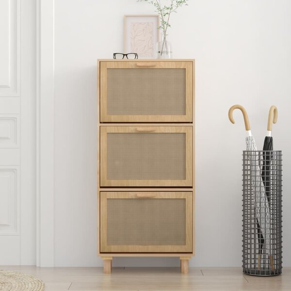 Barna szerelt fa és természetes rattan cipőszekrény 52x25x80 cm (345650)