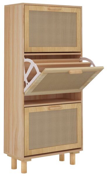 Barna szerelt fa és természetes rattan cipőszekrény 52x25x80 cm (345650)