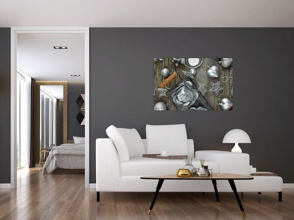 Kép - ezüst karácsonyi dekoráció (90x60 cm)