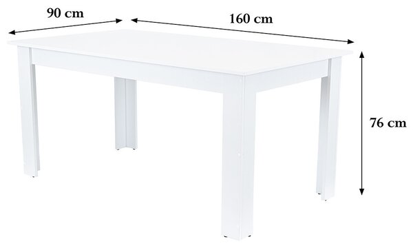 Yorki Standard étkezőasztal 160x90 cm fehér