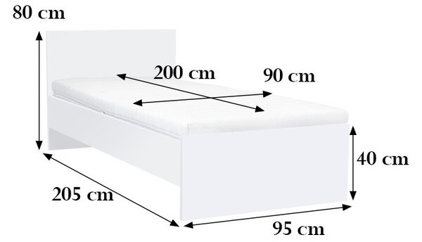 Miami egyszemélyes ágy 90x200 cm fehér-fehér