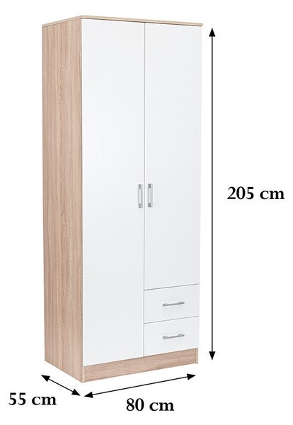 Miami gardróbszekrény 80x205 cm fehér-sonoma tölgy