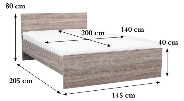 Miami franciaágy ágyneműtartó nélkül 140x200 cm yorki tölgy-yorki tölgy