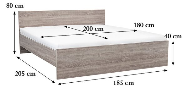 Miami franciaágy ágyneműtartó nélkül 180x200 cm yorki tölgy-yorki tölgy