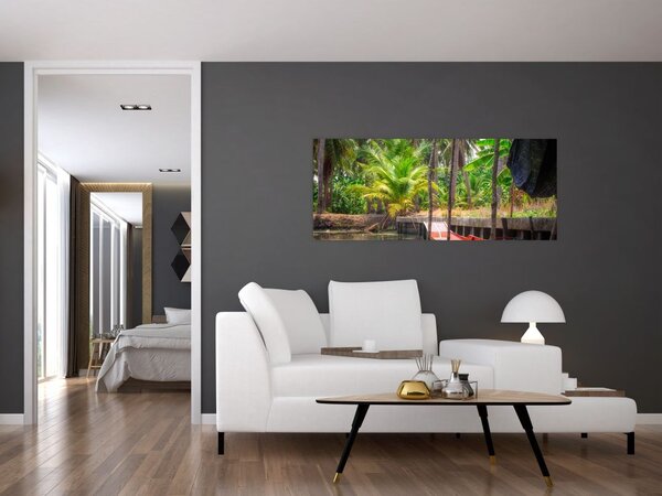Kép - Fából készült hajó a csatornán, Thaiföld (120x50 cm)