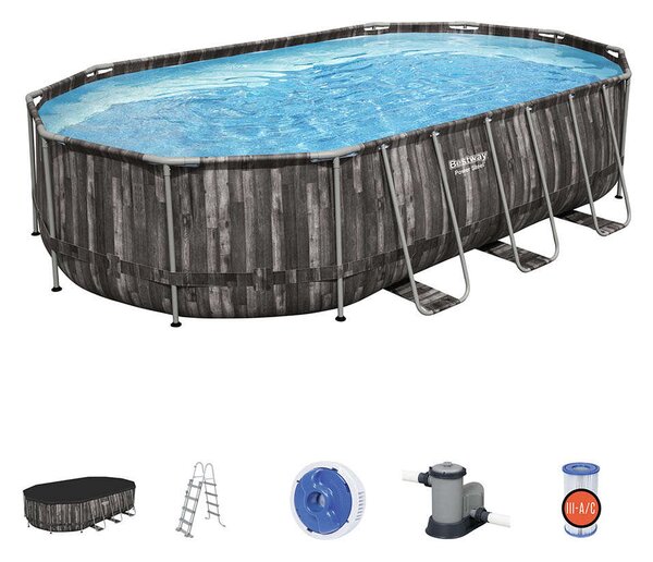 Bestway ESPIRITU 610x366x122cm Fa hatású fémvázas medence szett