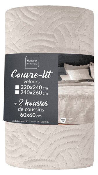 Krémszínű bársony ágytakaró és párnahuzat szett 240x260 cm Solange – douceur d'intérieur