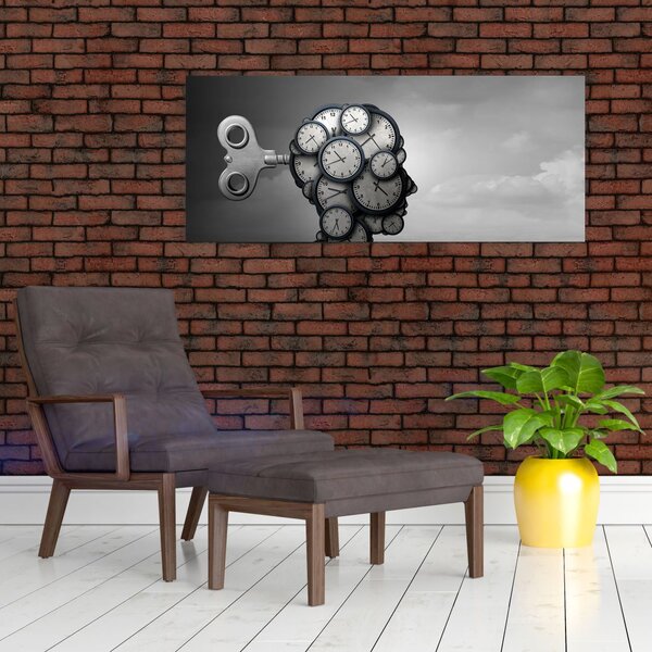 Művészi kép egy fej órával (120x50 cm)