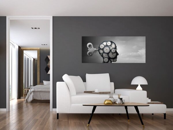 Művészi kép egy fej órával (120x50 cm)