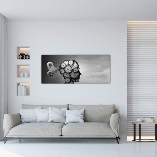 Művészi kép egy fej órával (120x50 cm)