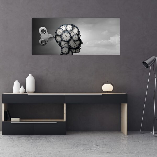 Művészi kép egy fej órával (120x50 cm)