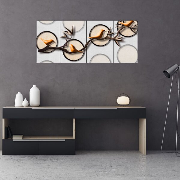 Művészi kép - Madarak egy ágon (120x50 cm)