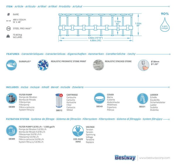 Bestway Montego Fémvázas medence, kiegészítőkkel 488x122cm (FFA512)