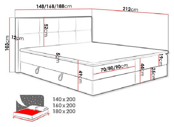 JERSEY kontinentális ágy 180x200 - craft tölgy / fekete + INGYENES topper