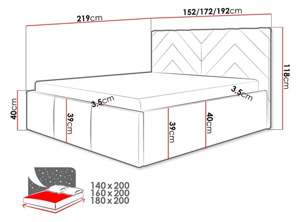 SUELA franciaágy tárolóhellyel 180x200 - bézs