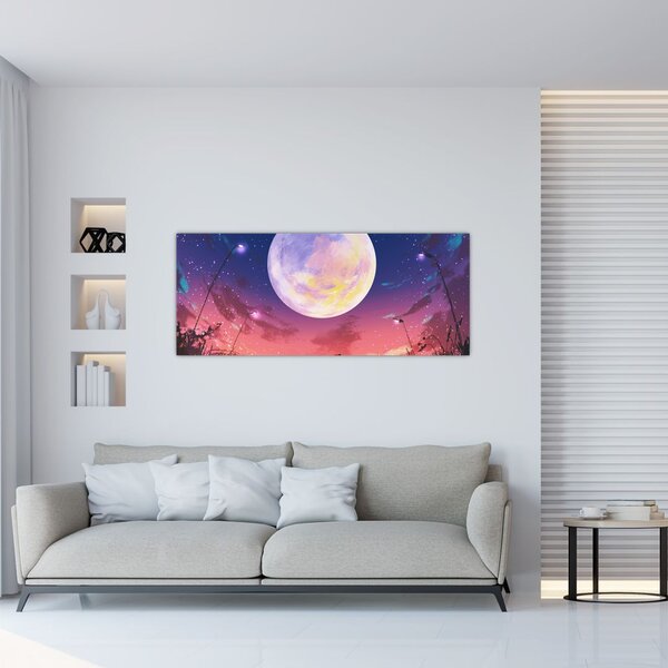 Kép - Nő és kutya teliholdkor (120x50 cm)