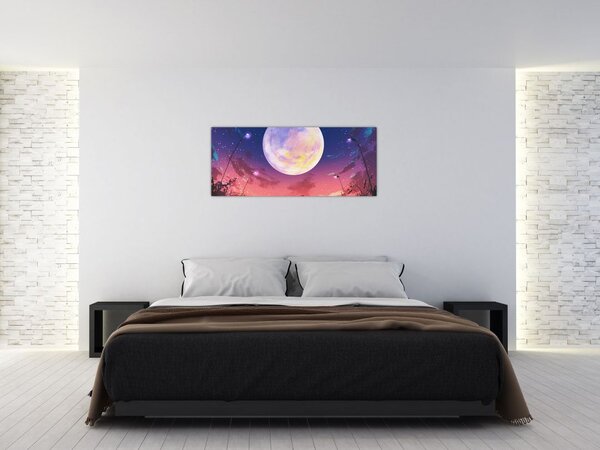 Kép - Nő és kutya teliholdkor (120x50 cm)