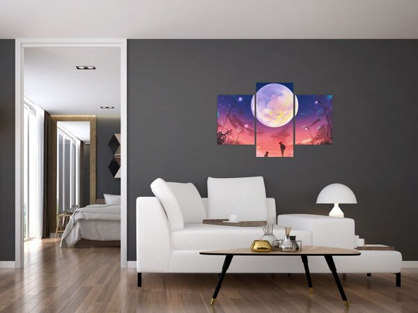 Kép - Nő és kutya teliholdkor (90x60 cm)