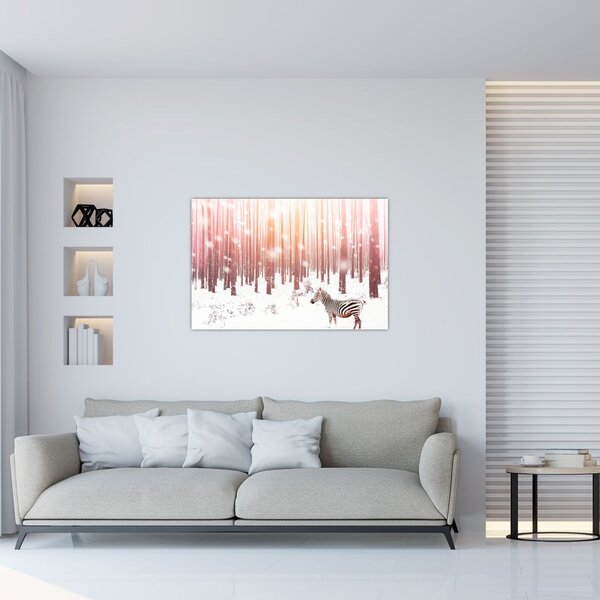 Kép - Zebra egy havas erdőben (90x60 cm)