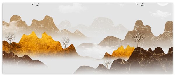 Kép - Hegyek a ködben (120x50 cm)